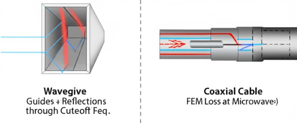 Microwave signal propagation in waveguide vs coax